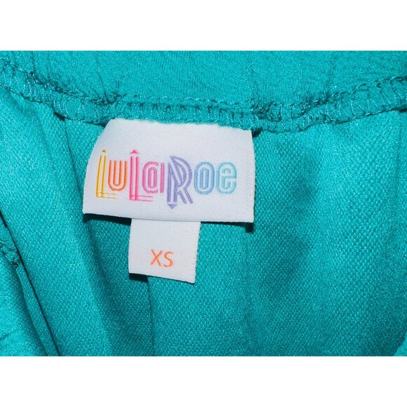 LuLaRoe XS Green Off-Shoulder Ruffle Midi Dress Womens Comfortable Fit Stretch - Picture 2 of 4